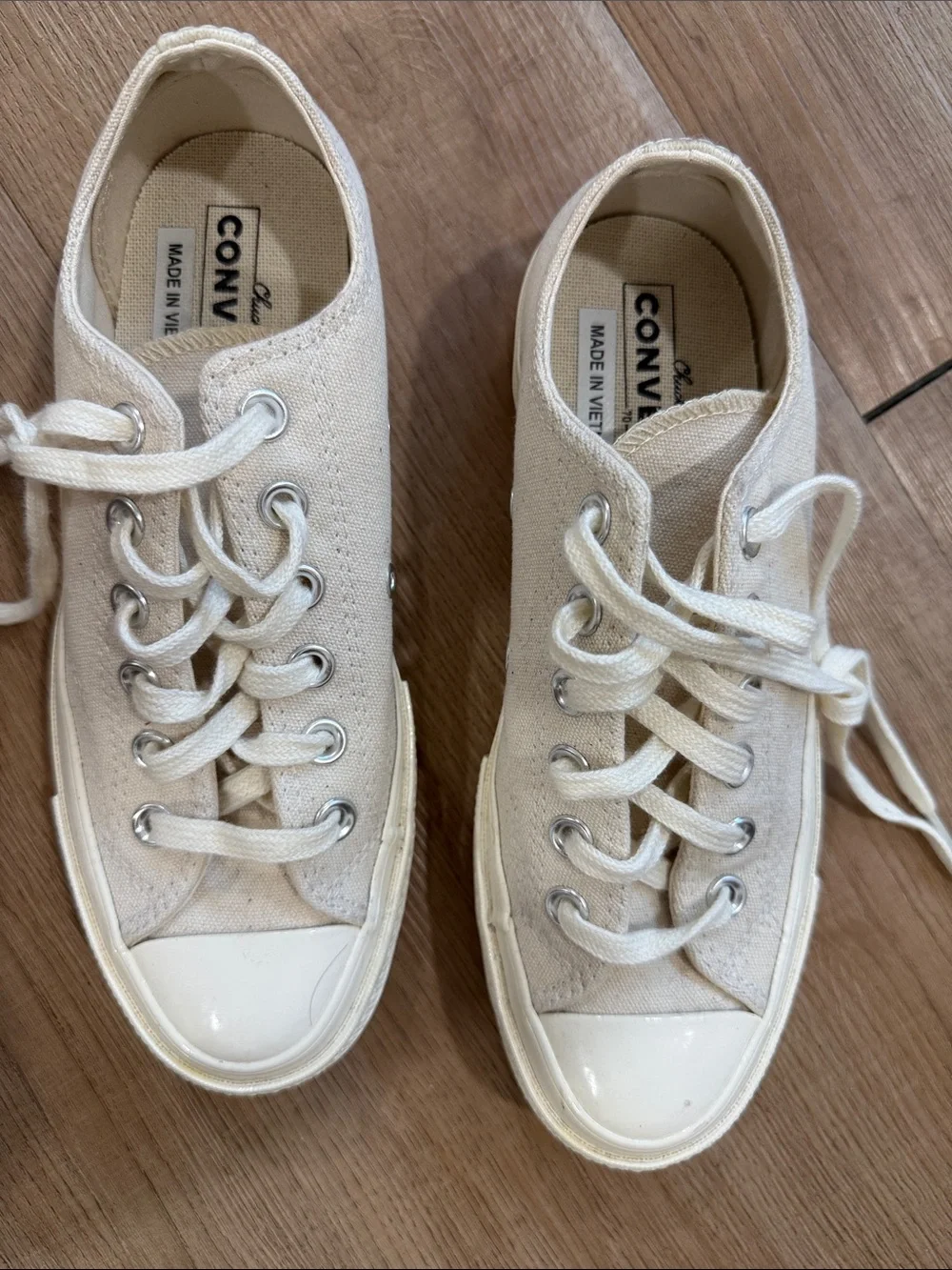 Converse Low Top Canvas Sneakers in Cream